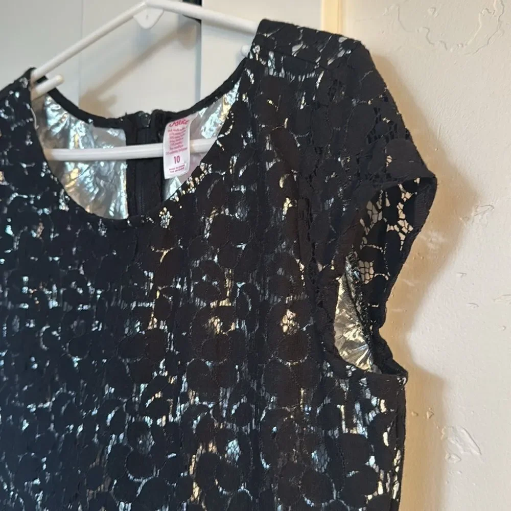 Justice Girl’s Size 10 Black Silver Dress Casual Formal Special Wear Lace EUC
